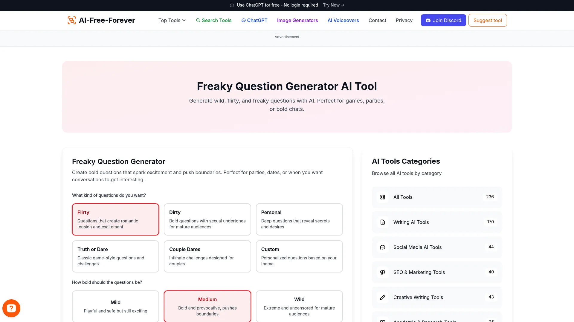 Freaky Question Generator - Spicy questions for intimate conversations
