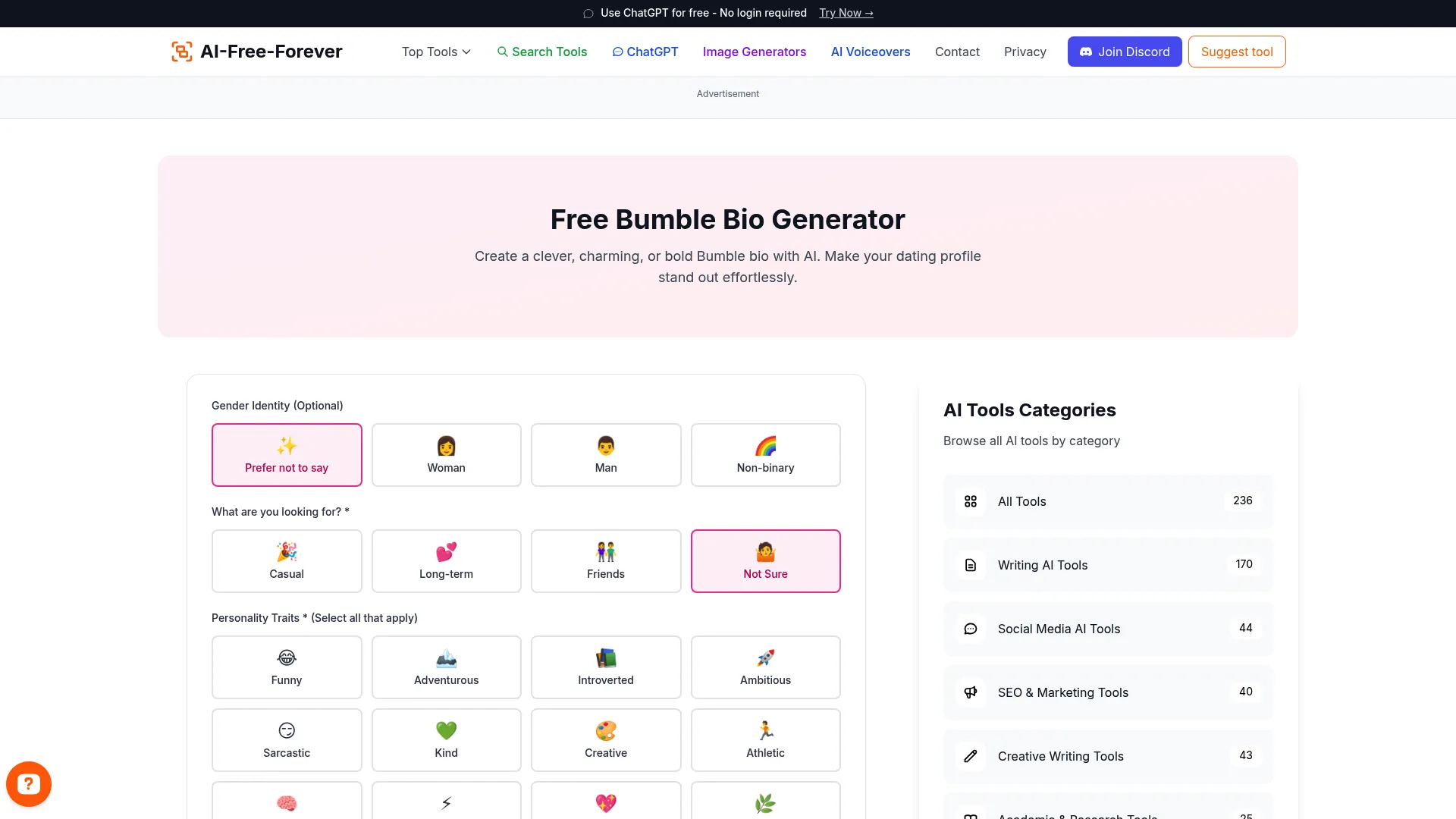 Free Bumble Bio Generator - Craft engaging Bumble bios that get matches