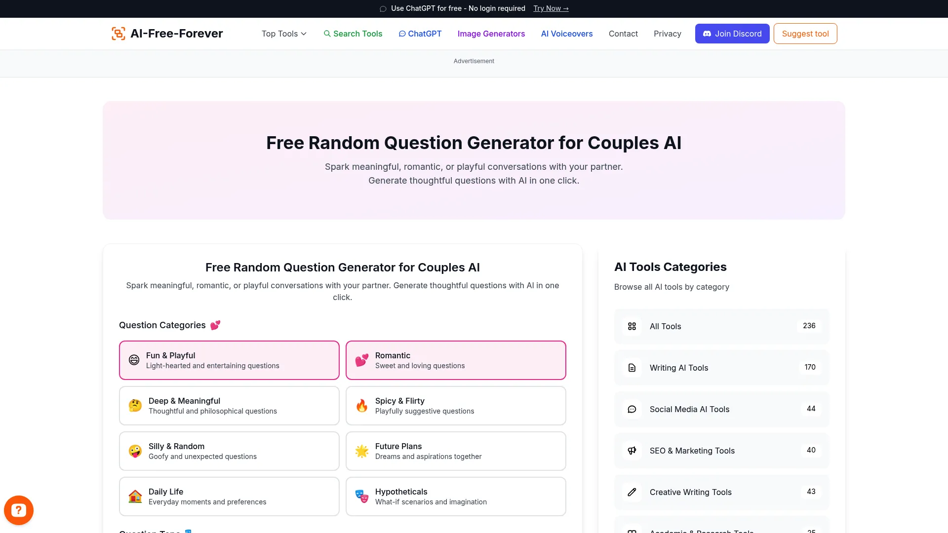 Free Random Question Generator for Couples AI - Conversation starters for couples