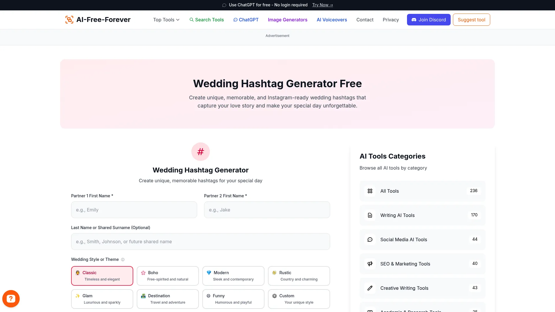 Wedding Hashtag Generator - Unique hashtags for your wedding celebration