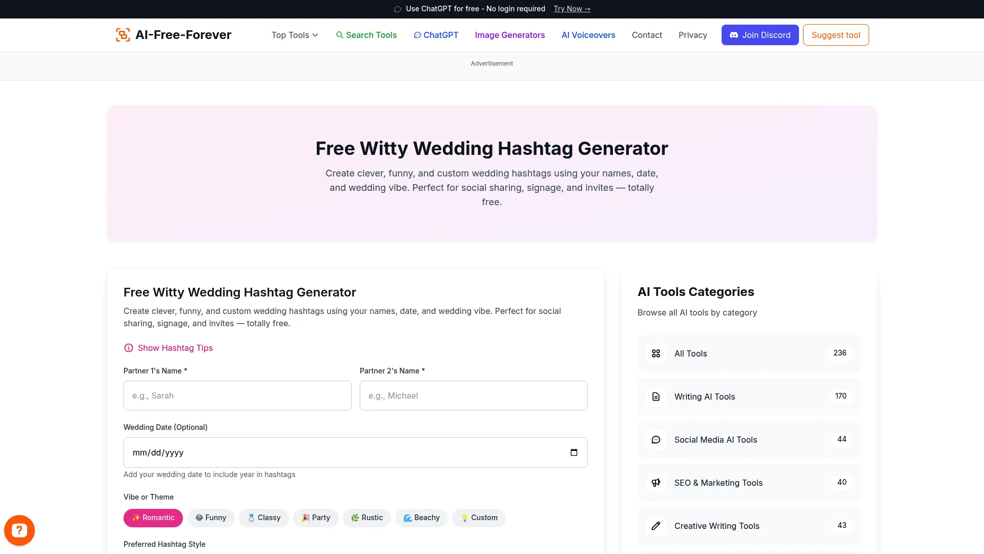 Witty Wedding Hashtag Generator - Clever hashtags with personality