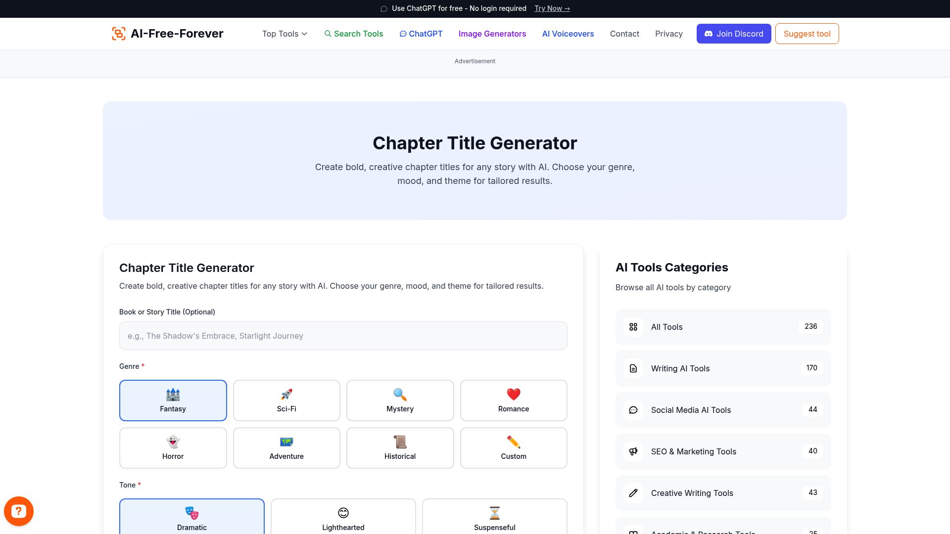 Chapter Title Generator - Create intriguing chapter titles that keep readers engaged and turning pages