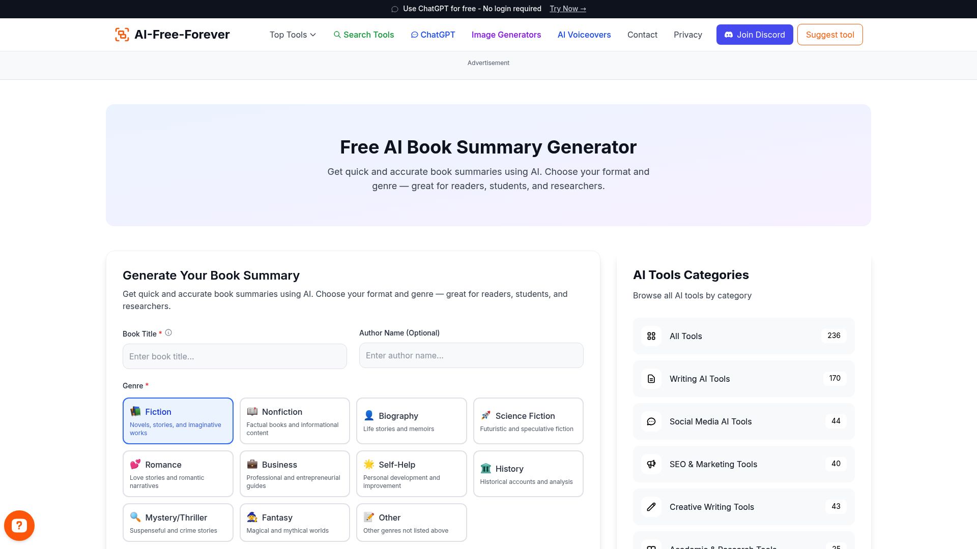 Free AI Book Summary Generator - Create concise summaries that capture key themes and plot points effectively