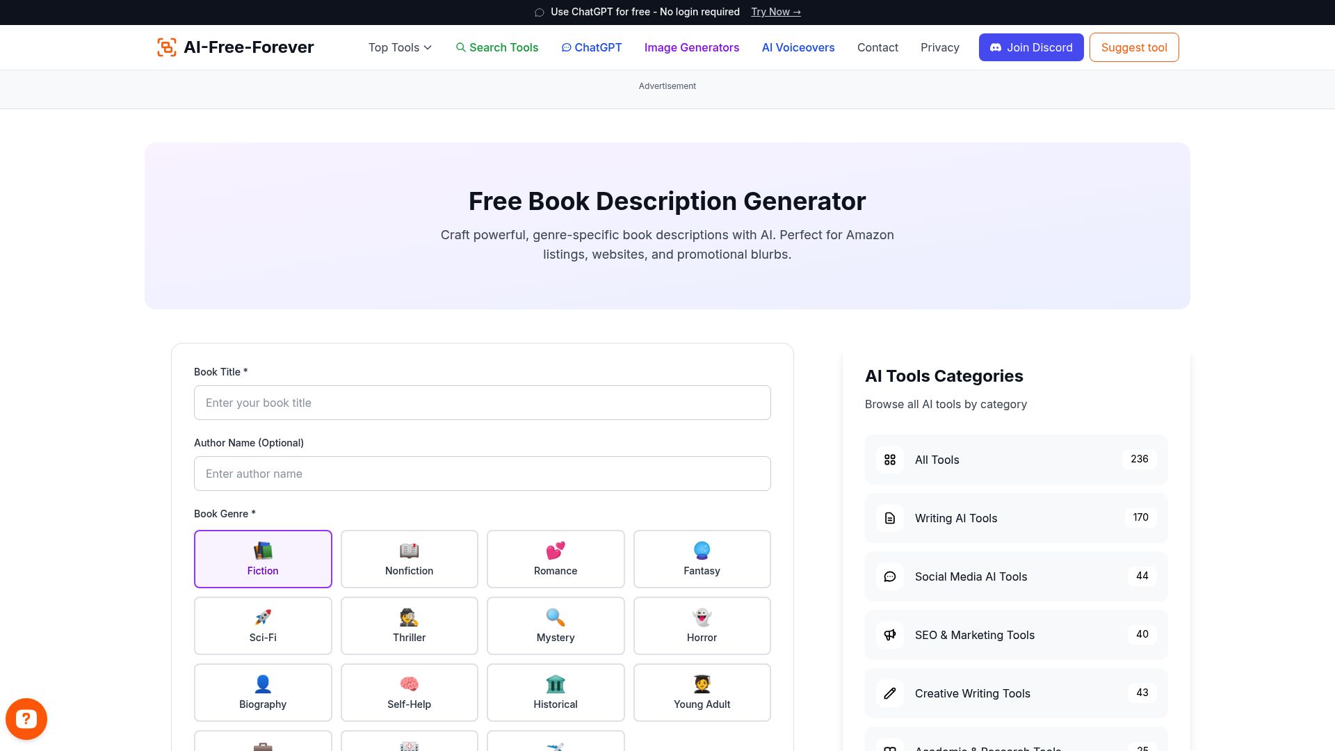 Free Book Description Generator - Generate engaging book descriptions for any genre with professional marketing appeal
