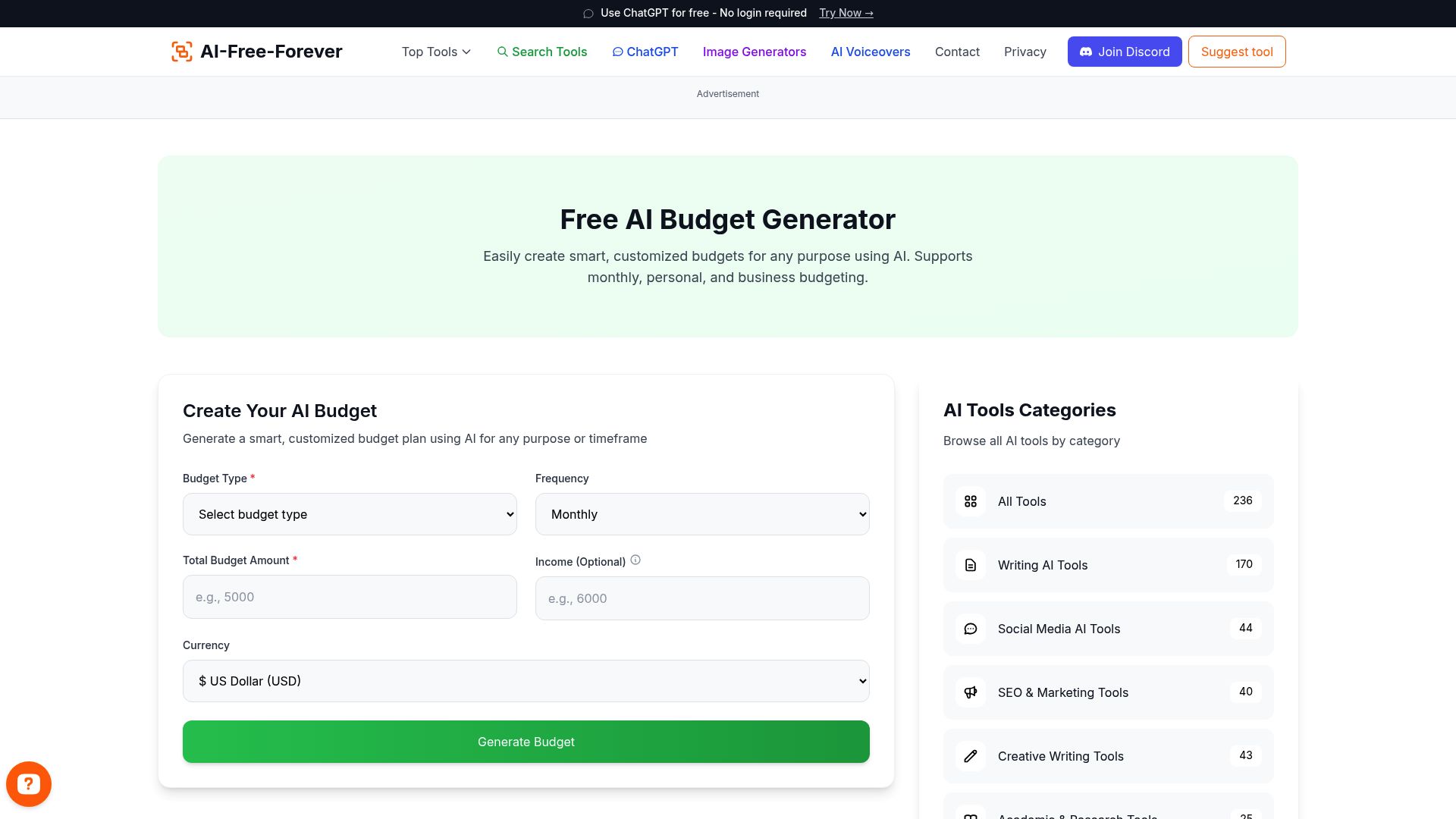 Free AI Budget Generator - Create detailed budgets for business planning and financial management