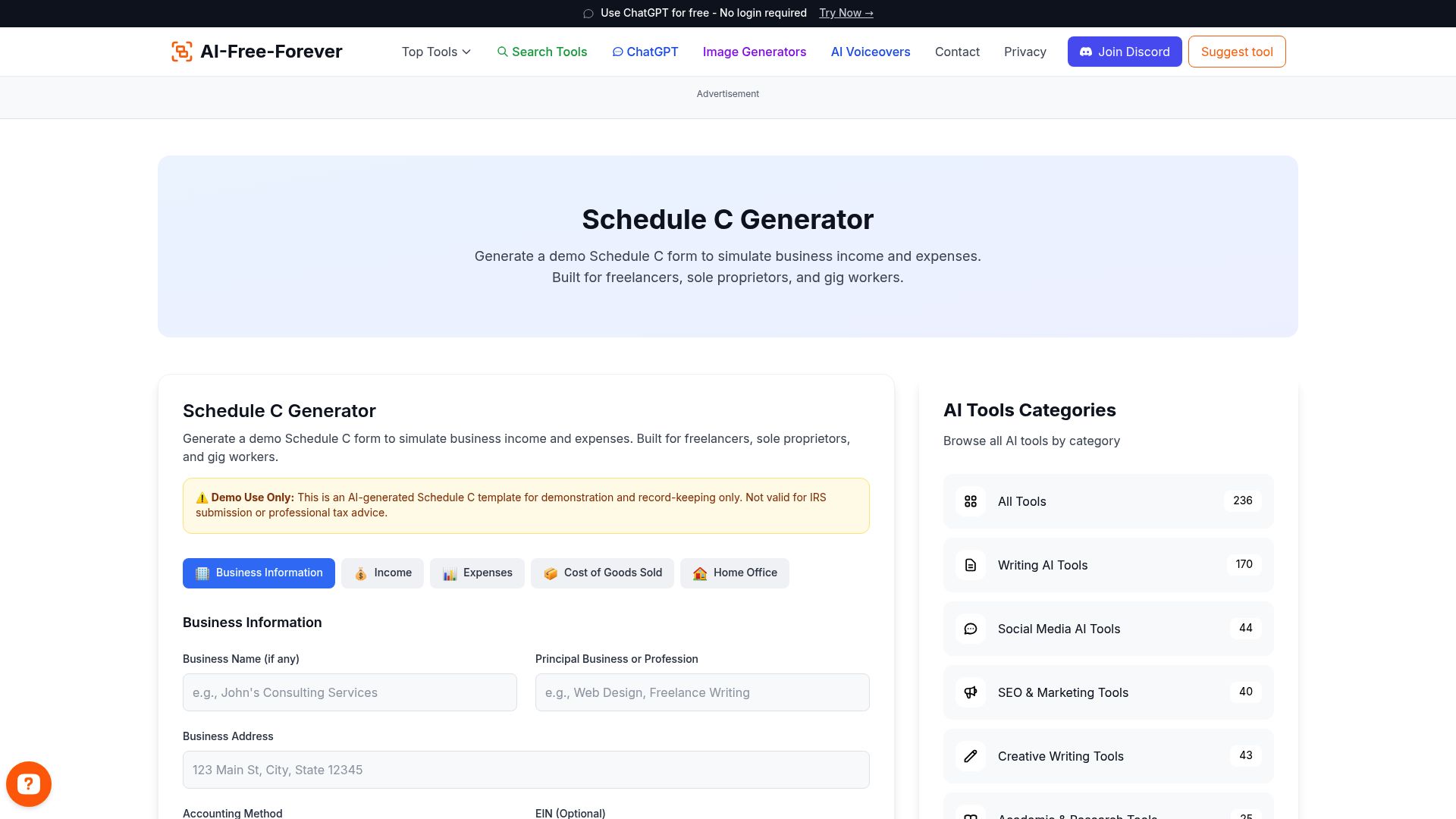 Schedule C Generator - Generate Schedule C forms for business tax reporting