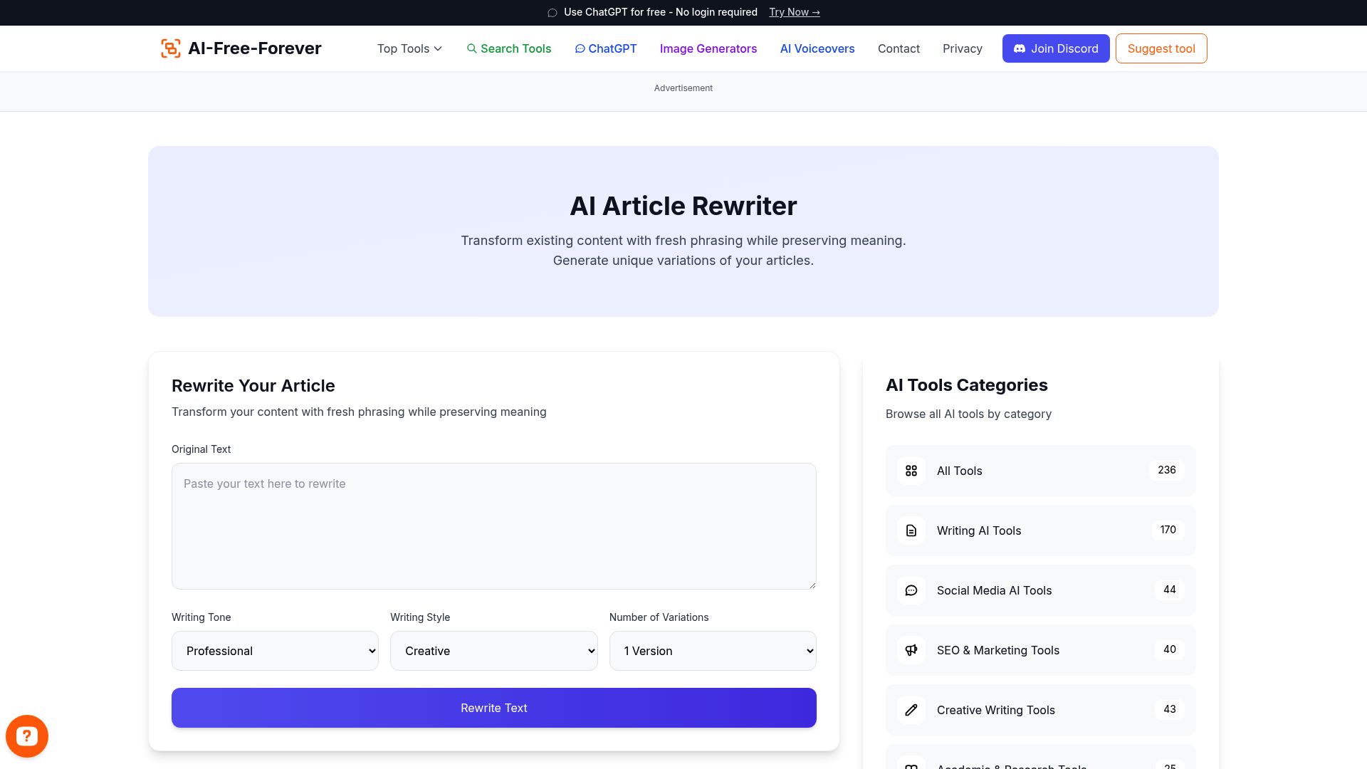 Article Rewriter - Transform existing content into fresh, unique articles with improved readability