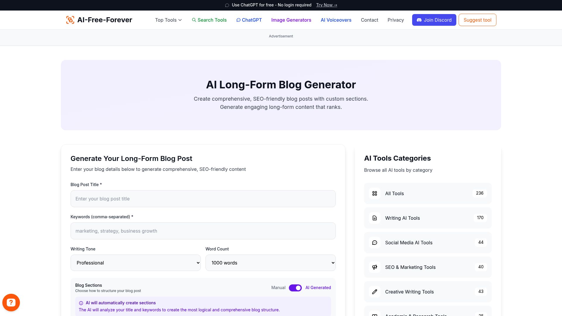 Long Form Blog Generator - Generate detailed, in-depth blog posts and articles with comprehensive coverage