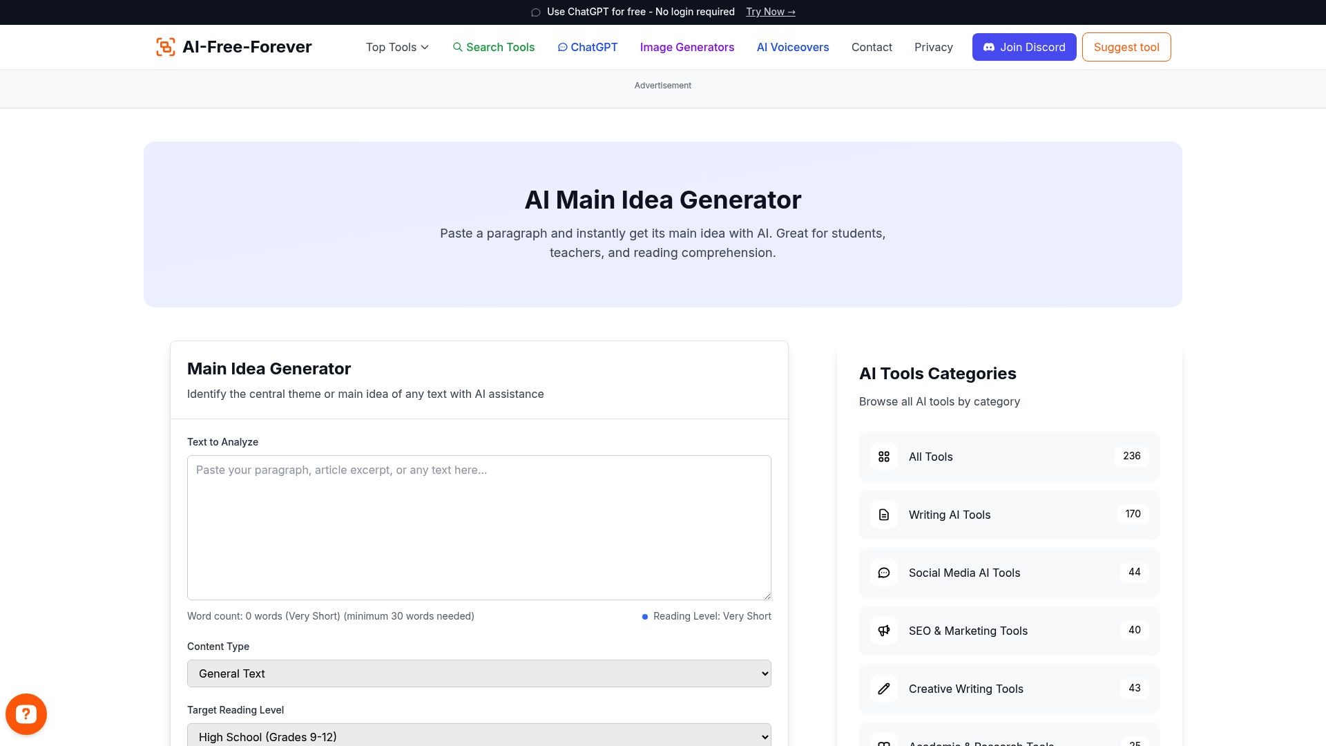 Main Idea Generator - Develop core concepts and central themes for your content and projects