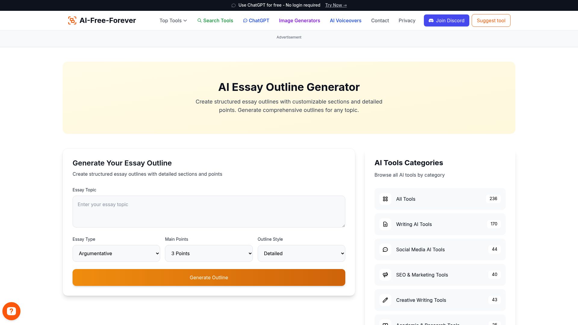 Essay Outline Generator - Create structured essay outlines that organize your ideas effectively for academic writing