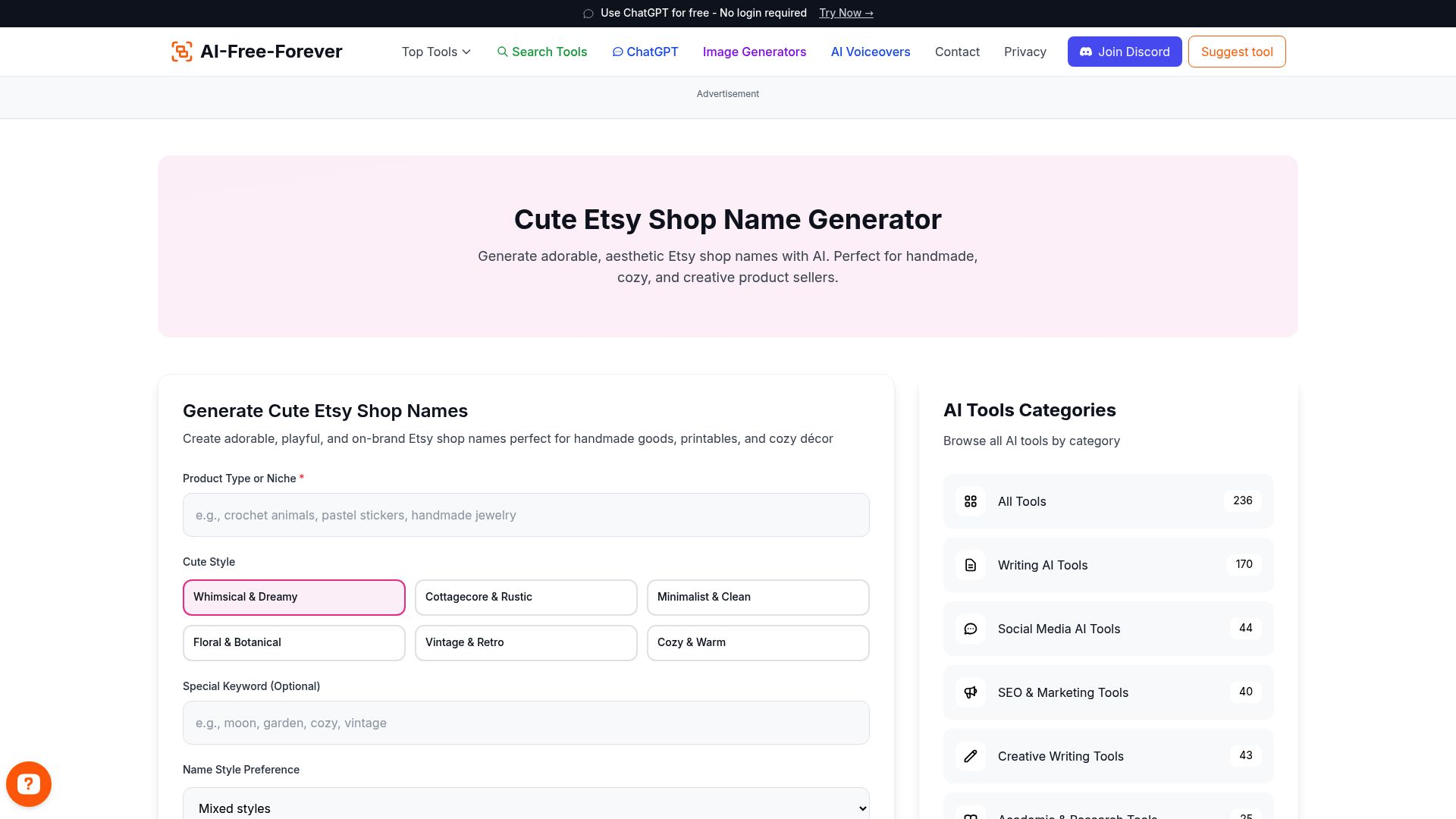 Cute Etsy Shop Name Generator - Create adorable shop names perfect for handmade and craft businesses
