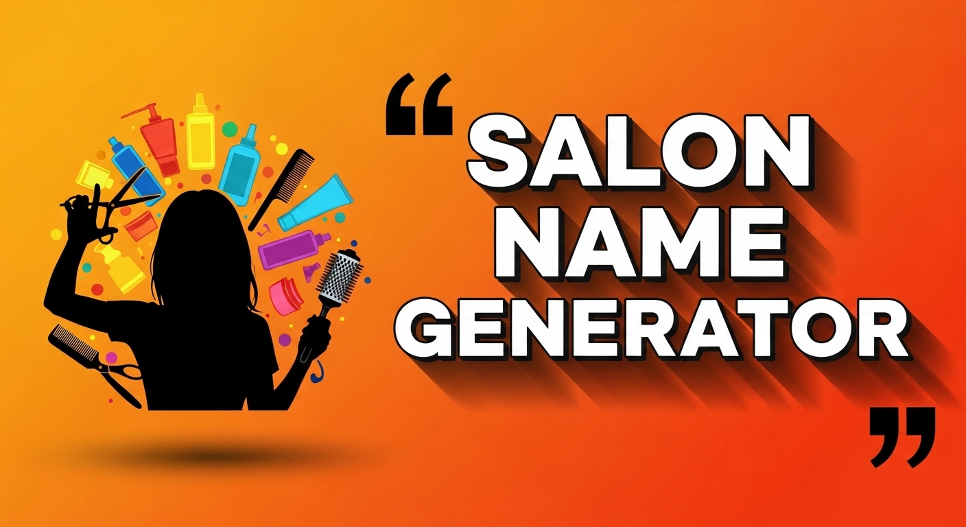 Salon name generator interface showing business type and style options