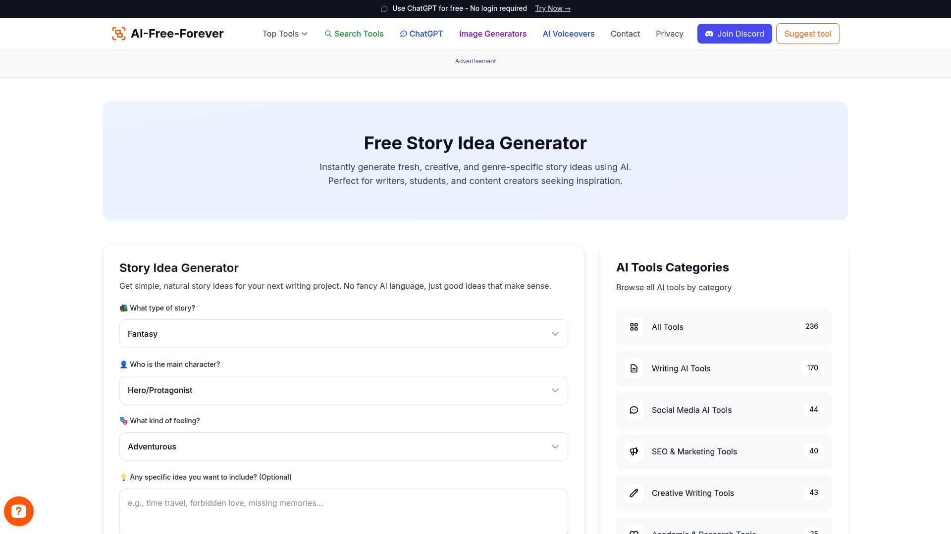 Story Idea Generator - Generate creative story concepts and plot ideas for your writing projects with unique and engaging premises