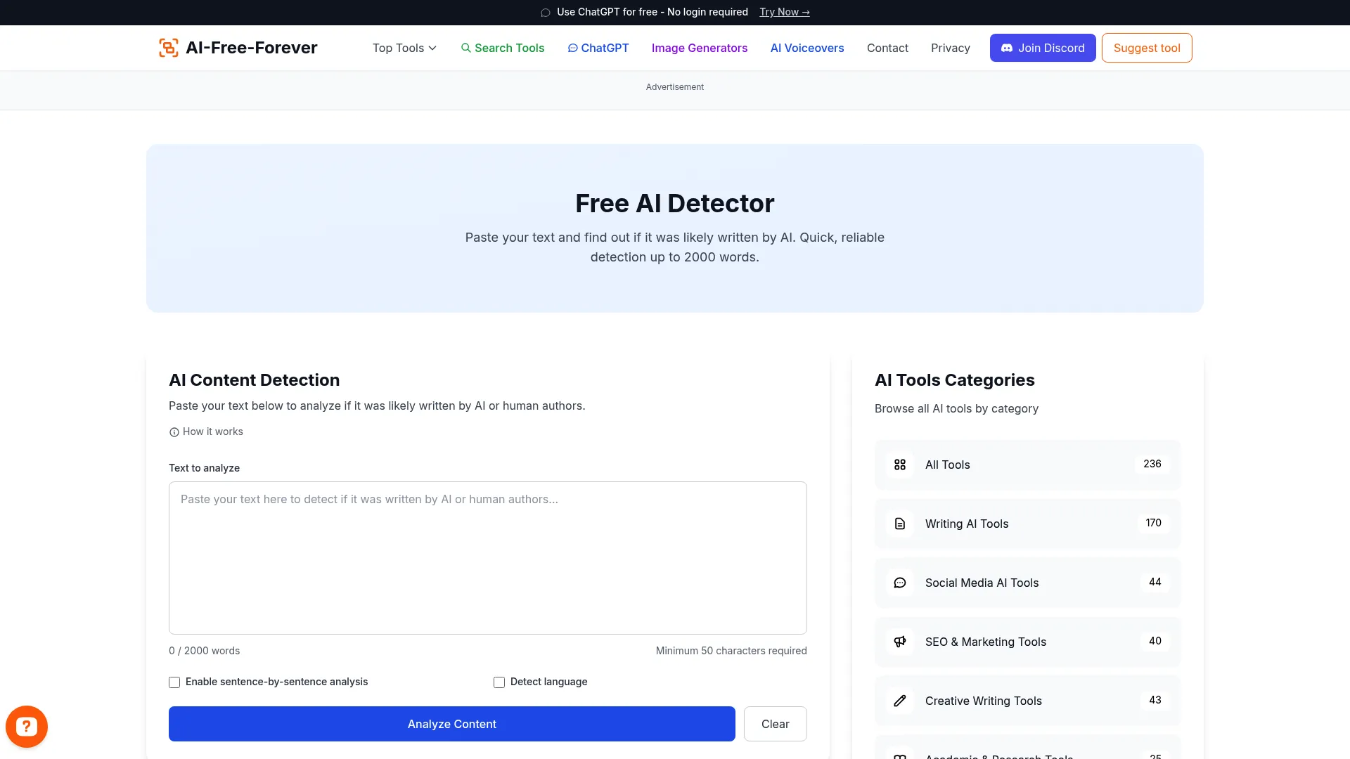 AI Detector Free - Check if content was generated by AI to ensure originality